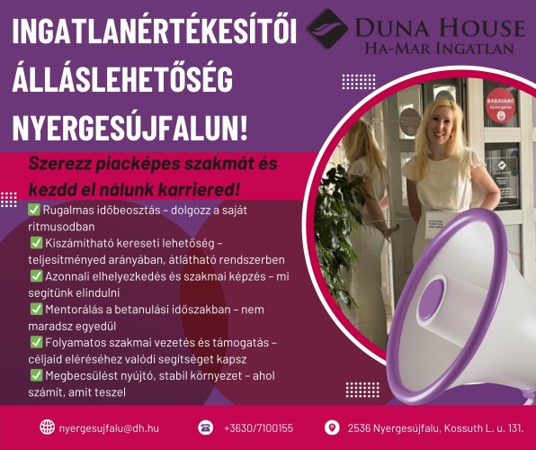 Rugalmas ingatlanos munka Nyergesújfalu környékén